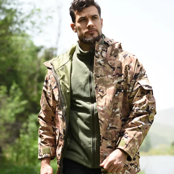 Outdoor Tactical Camo Plus Velvet Thick Three-in-one Jacket Camouflage Windproof Mountaineering Detachable Two-piece Suit